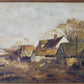 English Farmyard Landscape Signed Painting, c1900