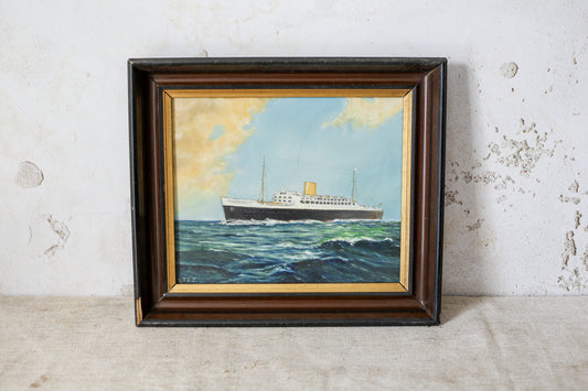 British Ocean Liner Maritime Signed Oil Painting, c1970