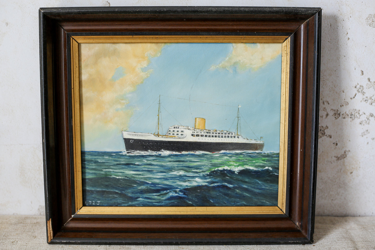 British Ocean Liner Maritime Signed Oil Painting, c1970