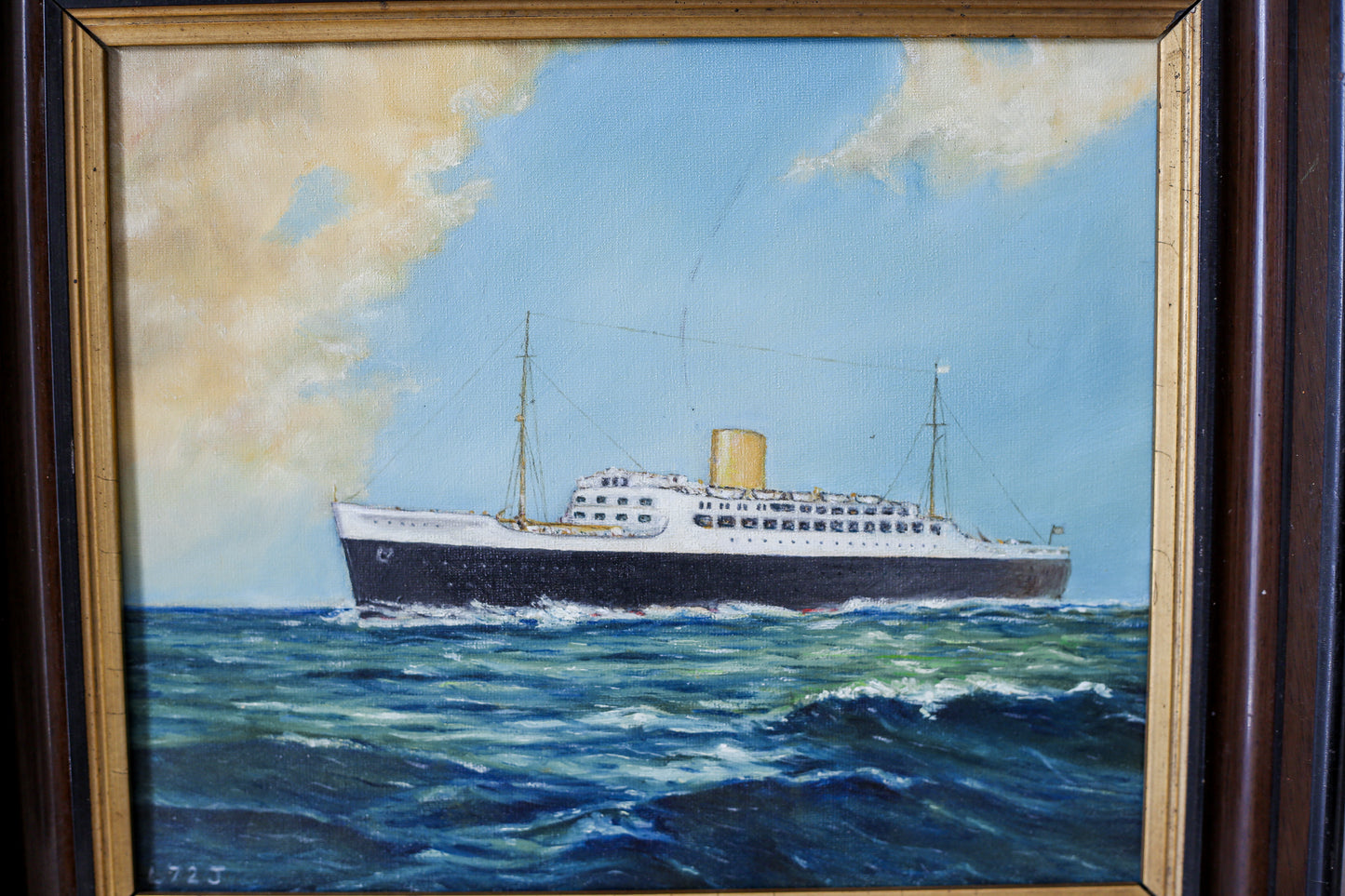 British Ocean Liner Maritime Signed Oil Painting, c1970