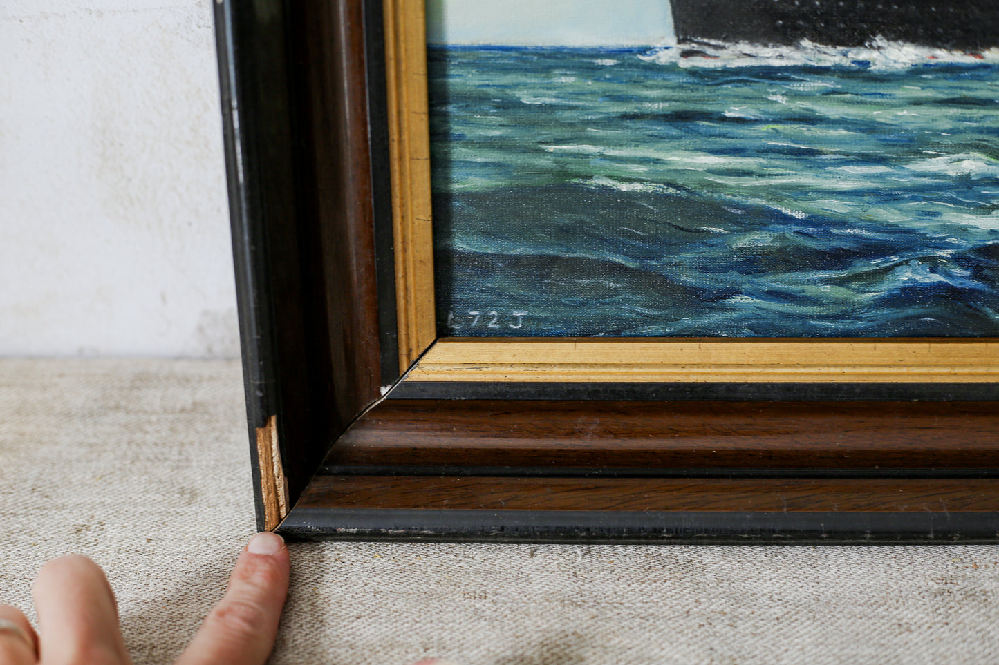British Ocean Liner Maritime Signed Oil Painting, c1970