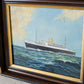 British Ocean Liner Maritime Signed Oil Painting, c1970