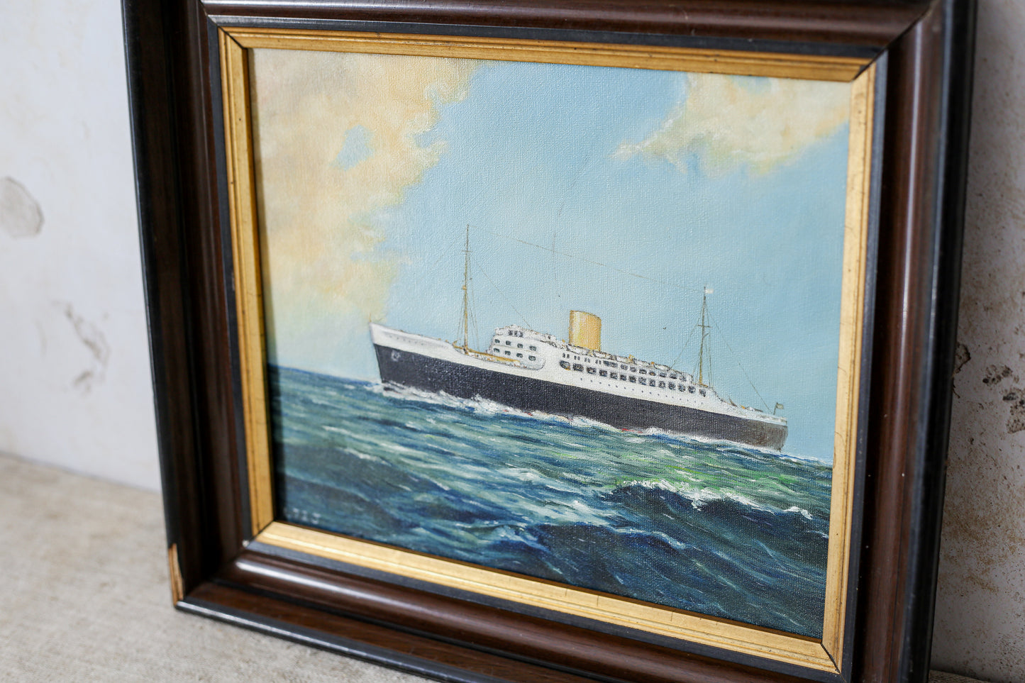 British Ocean Liner Maritime Signed Oil Painting, c1970