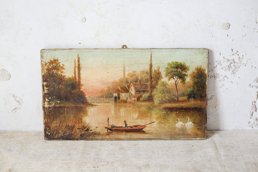Oil Painting of Iffley Mill on Thames, England, c1880