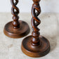 Pair of English Oak Open Barley Twist 12" Candlestick Holders with Brass Thistle Tops, c1900