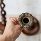 Pair of English Oak Open Barley Twist 12" Candlestick Holders with Brass Thistle Tops, c1900