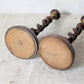 Pair of English Oak Open Barley Twist 12" Candlestick Holders with Brass Thistle Tops, c1900
