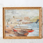 Vintage Oil Painting of English Wharf and Boats