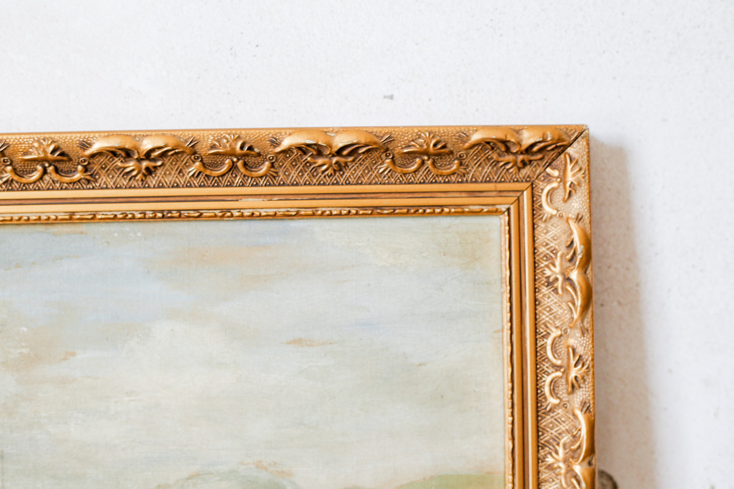 Vintage Oil Painting of English Wharf and Boats