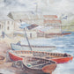 Vintage Oil Painting of English Wharf and Boats