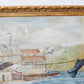 Vintage Oil Painting of English Wharf and Boats