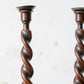 Pair of English Polished Oak and Brass Barley Twist Candlestick Holders, c1920