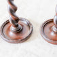 Pair of English Polished Oak and Brass Barley Twist Candlestick Holders, c1920