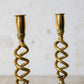 Pair of 19th Century English Cast Brass Open Barley Twist Candlestick Holders with Flared Square Bases