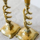 Pair of 19th Century English Cast Brass Open Barley Twist Candlestick Holders with Flared Square Bases