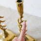 Pair of 19th Century English Cast Brass Open Barley Twist Candlestick Holders with Flared Square Bases