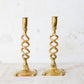 Pair of 19th Century English Cast Brass Open Barley Twist Candlestick Holders with Flared Square Bases