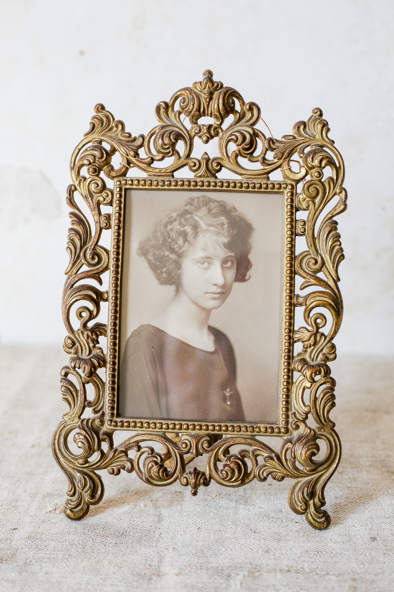 Victorian Gilt Cast Iron Ornate Picture Frame with Antique Photo