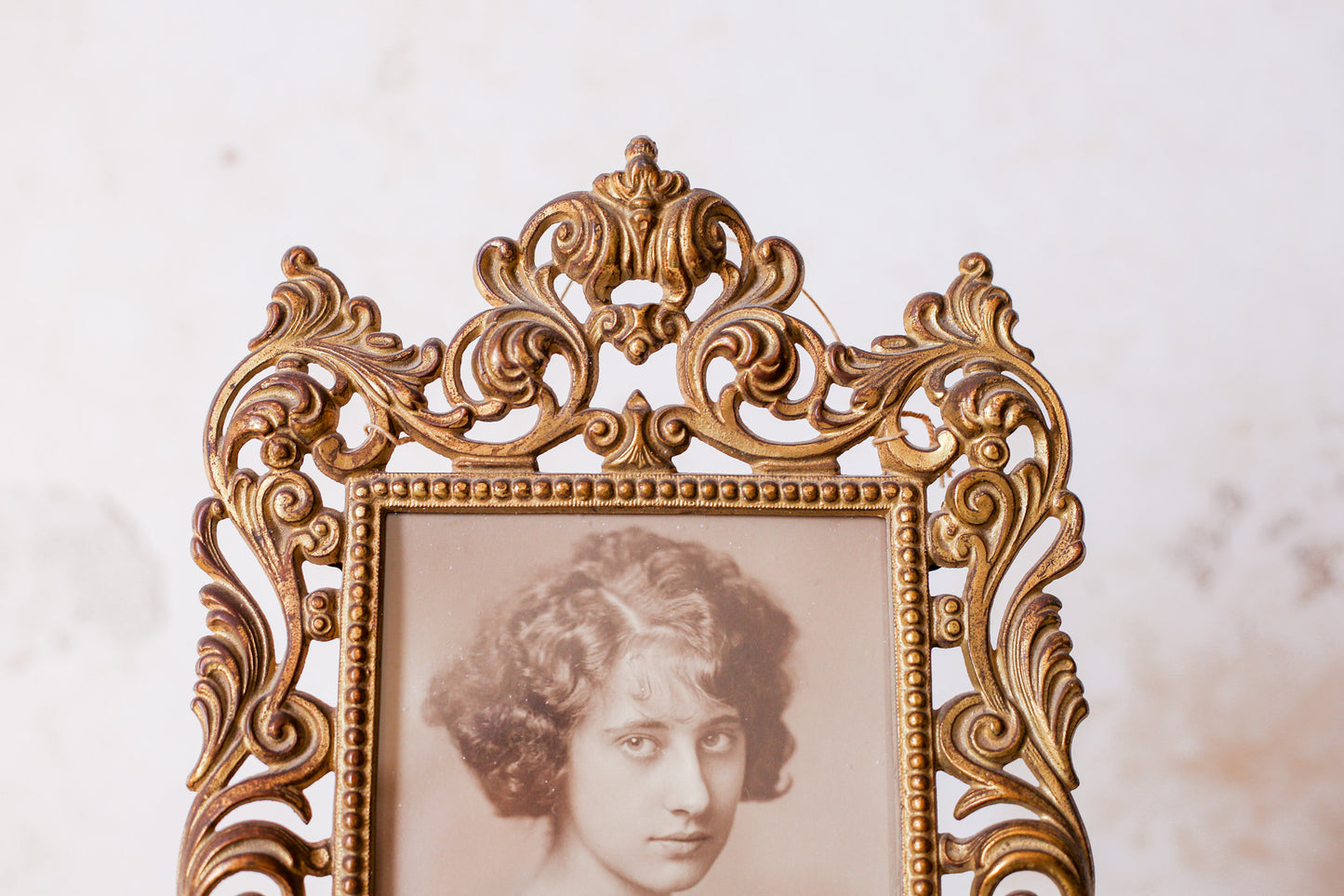 Victorian Gilt Cast Iron Ornate Picture Frame with Antique Photo
