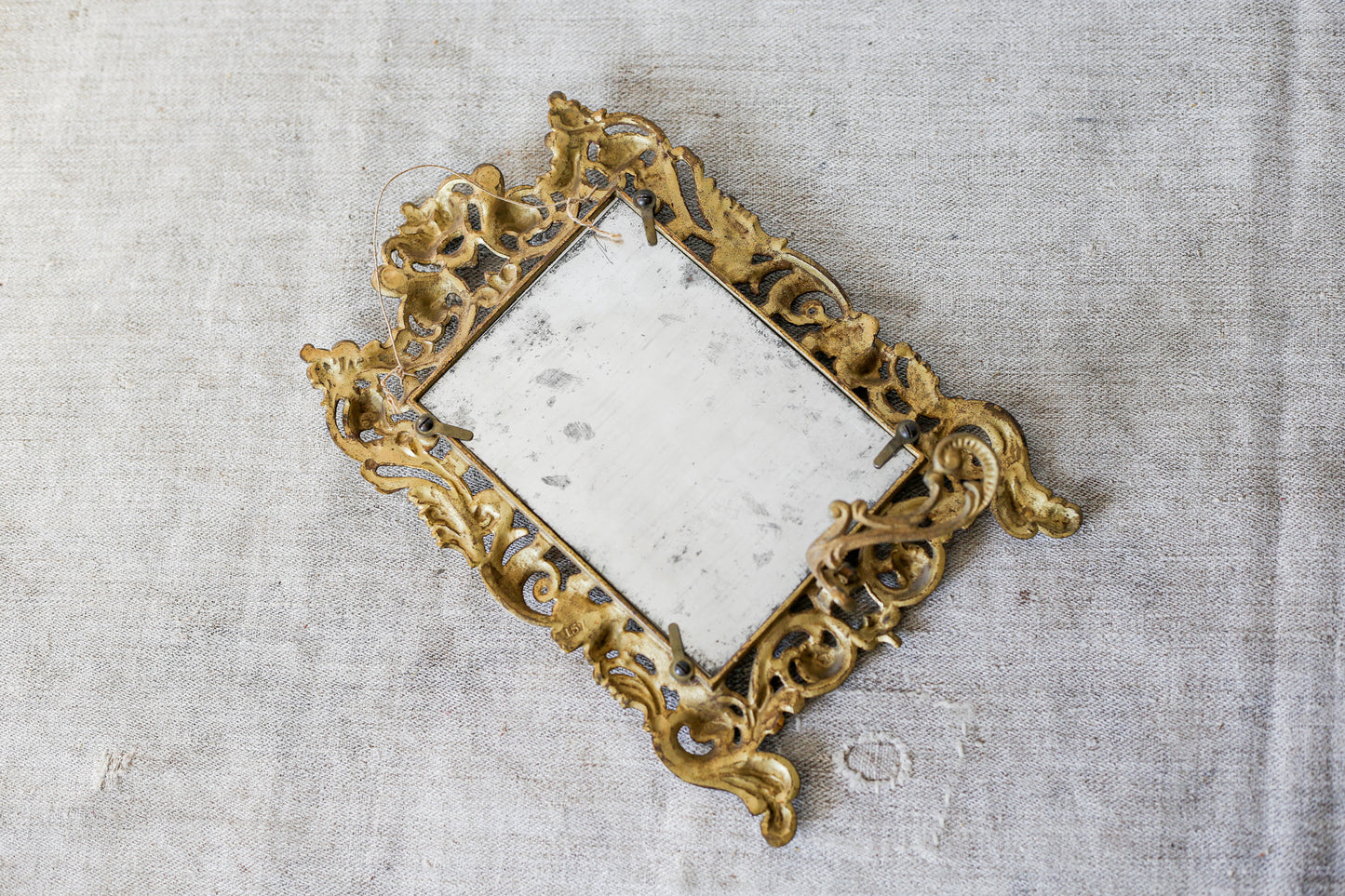 Victorian Gilt Cast Iron Ornate Picture Frame with Antique Photo