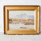 Antique Oil Landscape of Mountains and Lake Harbor