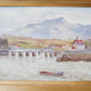 Antique Oil Landscape of Mountains and Lake Harbor