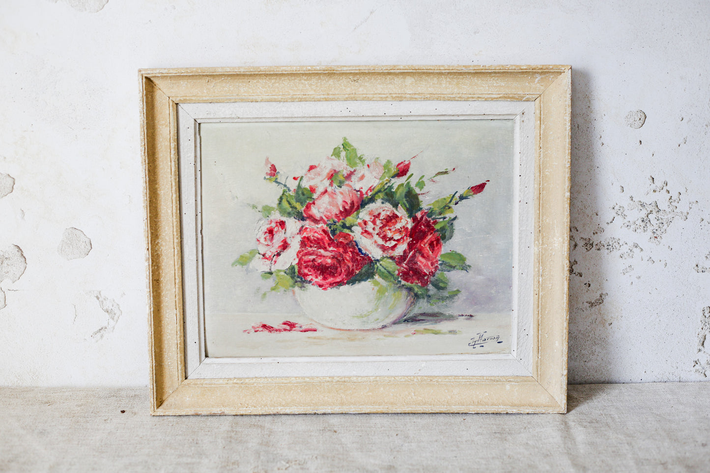 Still Life of Roses Original Signed Oil Painting, c1930