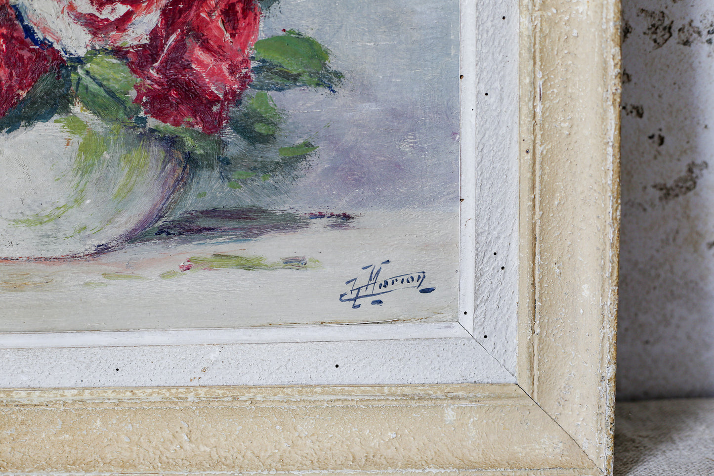 Still Life of Roses Original Signed Oil Painting, c1930