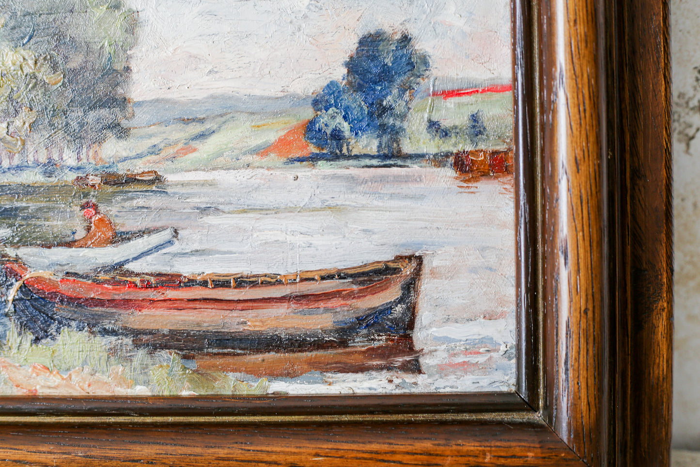 Original Impasto Lake and Boat Oil Painting by DuVivier