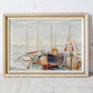 Framed Fishing Boats in Harbor Painting, c1960