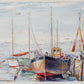 Framed Fishing Boats in Harbor Painting, c1960