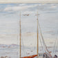Framed Fishing Boats in Harbor Painting, c1960