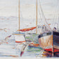 Framed Fishing Boats in Harbor Painting, c1960