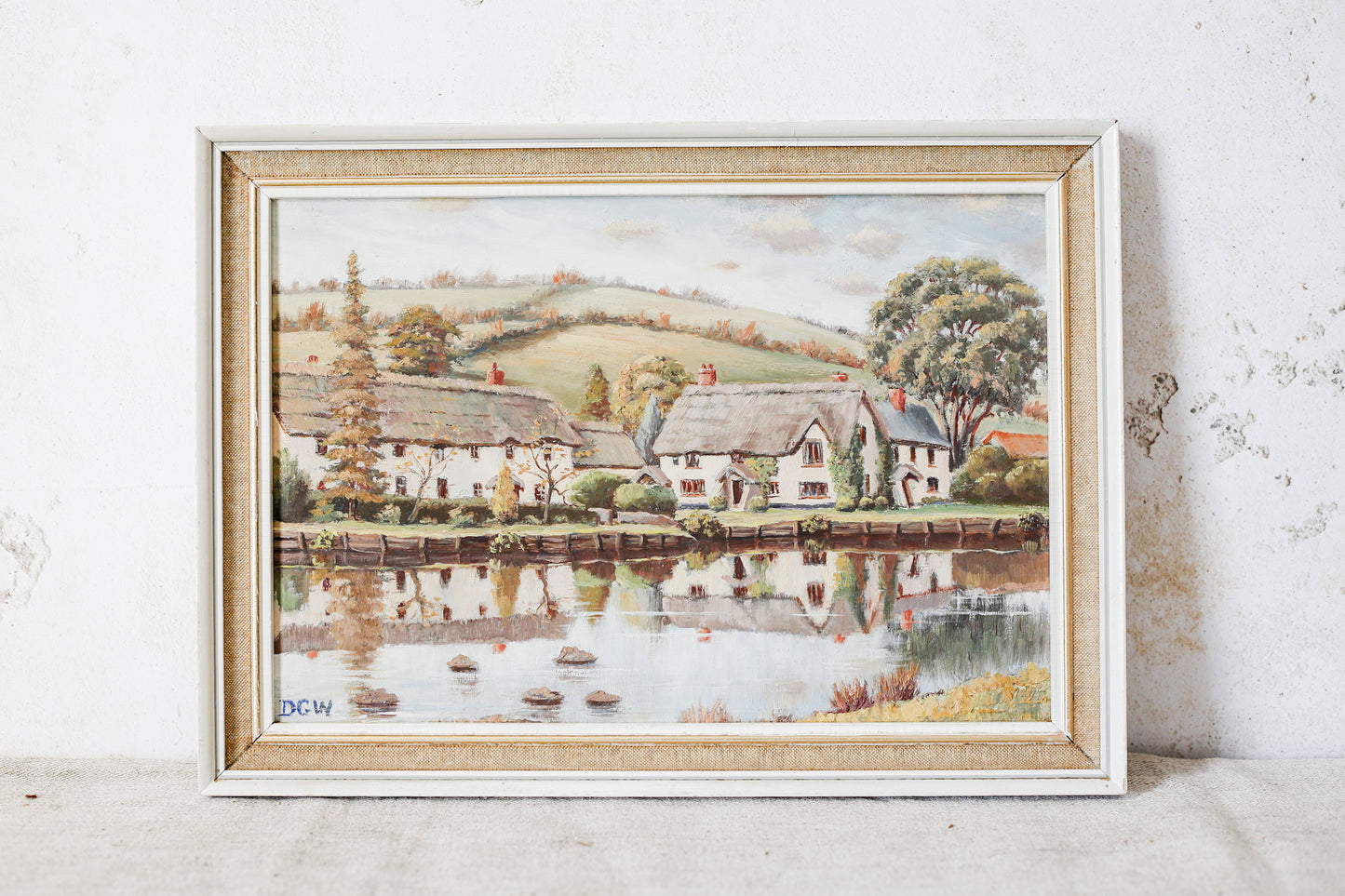 Original Oil Painting of English Thatched Cottages by Dudley Weatherley - Trout Inn, Devon
