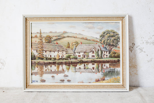 Original Oil Painting of English Thatched Cottages by Dudley Weatherley - Trout Inn, Devon