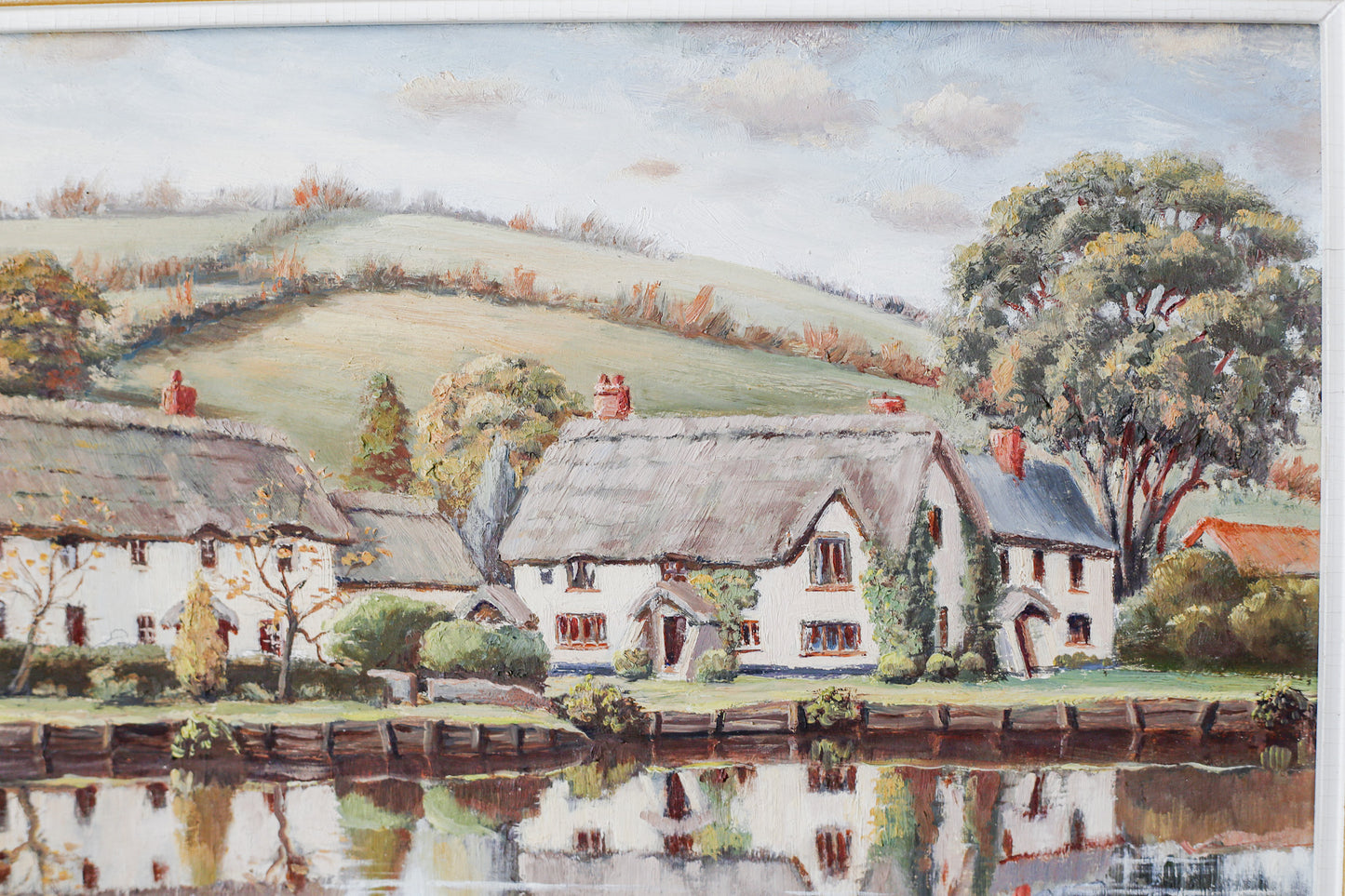 Original Oil Painting of English Thatched Cottages by Dudley Weatherley - Trout Inn, Devon