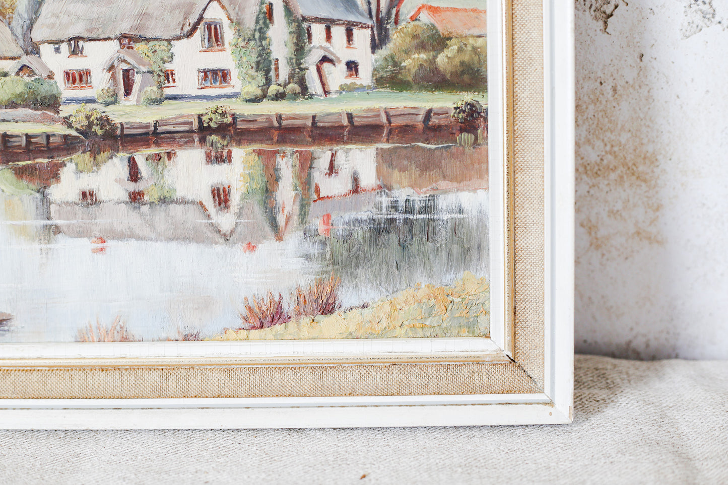 Original Oil Painting of English Thatched Cottages by Dudley Weatherley - Trout Inn, Devon