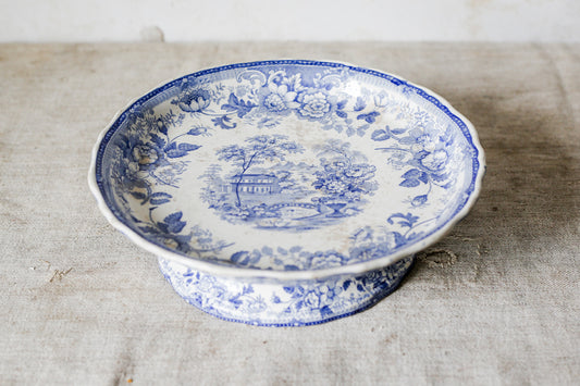 Blue and White Ironstone Footed Squat Compote, c1850