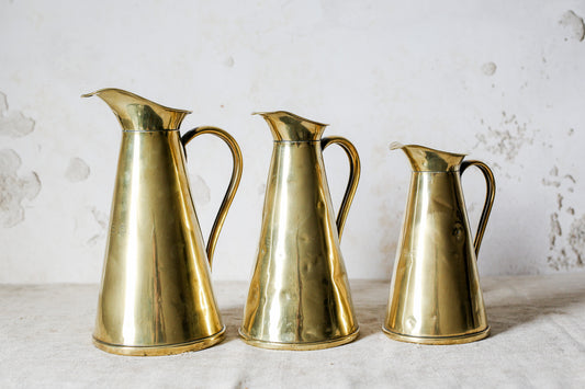 Joseph Sankey & Sons Monogrammed Set of 3 Brass Hot Water Jugs, c1900