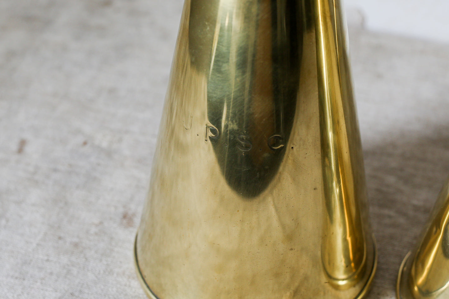 Joseph Sankey & Sons Monogrammed Set of 3 Brass Hot Water Jugs, c1900
