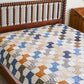 Primitive Blue and Tan Bow Tie Heavyweight Quilt, c1900