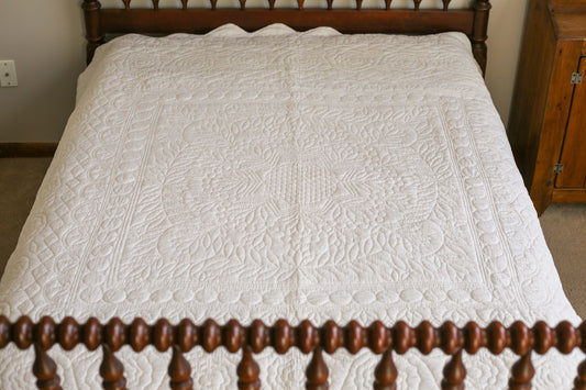 Hand Quilted All-White Whole Cloth Quilt