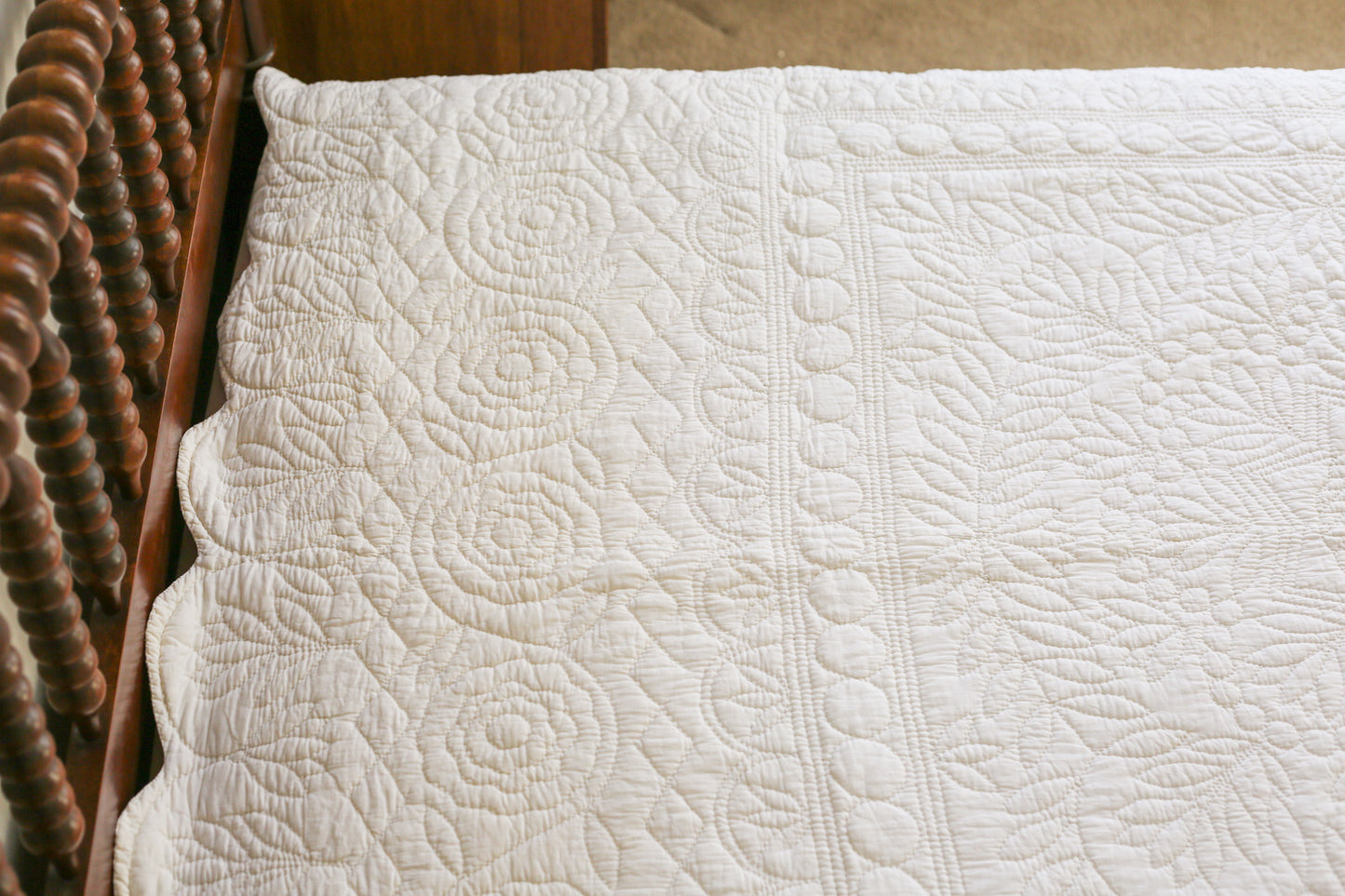 Hand Quilted All-White Whole Cloth Quilt
