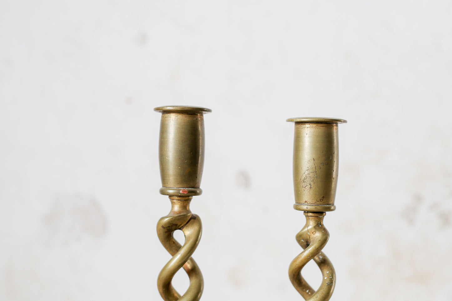 Pair of 9" English Open Barley Twist Brass Candle Holders With Square Bases