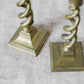 Pair of 9" English Open Barley Twist Brass Candle Holders With Square Bases