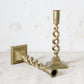 Pair of 9" English Open Barley Twist Brass Candle Holders With Square Bases