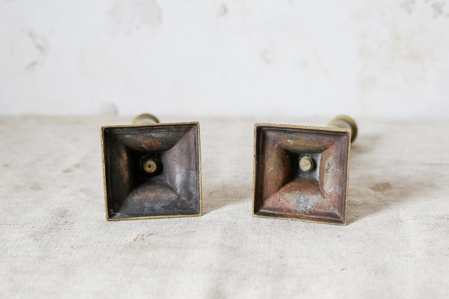 Pair of 9" English Open Barley Twist Brass Candle Holders With Square Bases