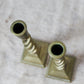 Pair of 9" English Open Barley Twist Brass Candle Holders With Square Bases