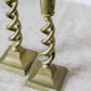 Pair of 9" English Open Barley Twist Brass Candle Holders With Square Bases