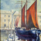 English Nautical Sailboat Painting in Gold-Tone Frame